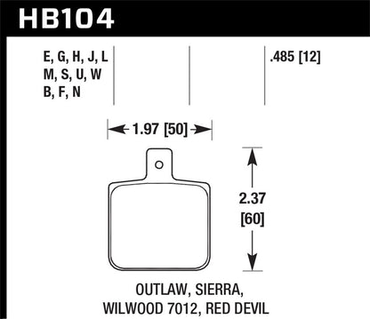Hawk DTC-60 Wilwood DL Single Outlaw w/ 0.156in Center Hole Race Brake Pads HB104G.485