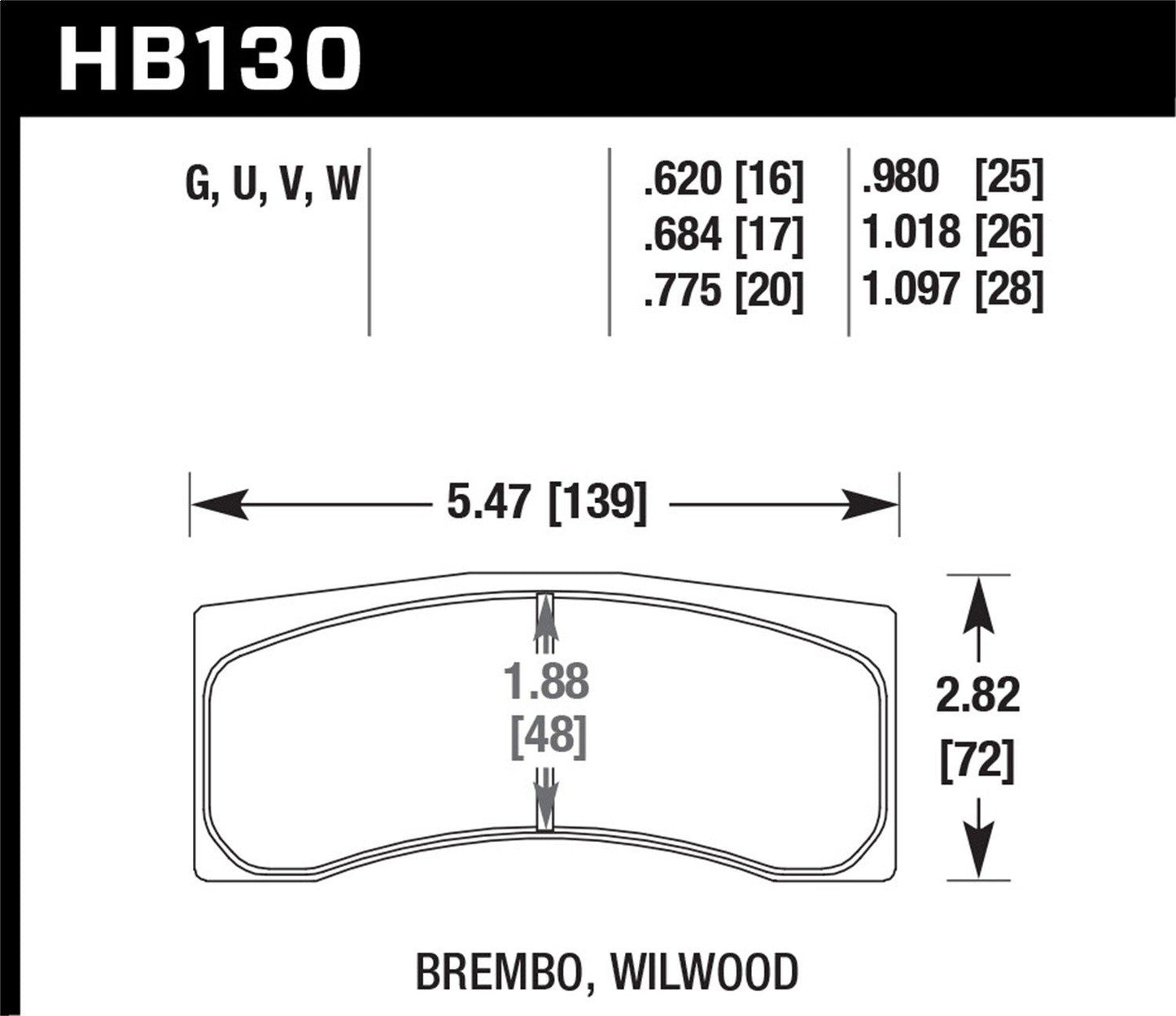 Hawk DTC-80 Brembo 28mm Race Brake Pads HB130Q1.097