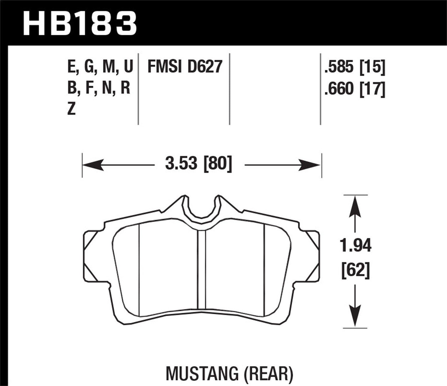 Hawk Blue 9012 Brake Pads Rear Ford Mustang SVT Cobra R 2000-2000