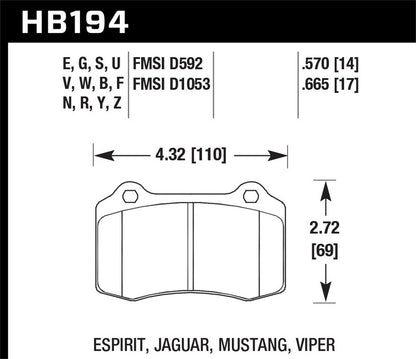 Hawk Street HPS Brake Pads Front Dodge Viper RT/10 2001-2002