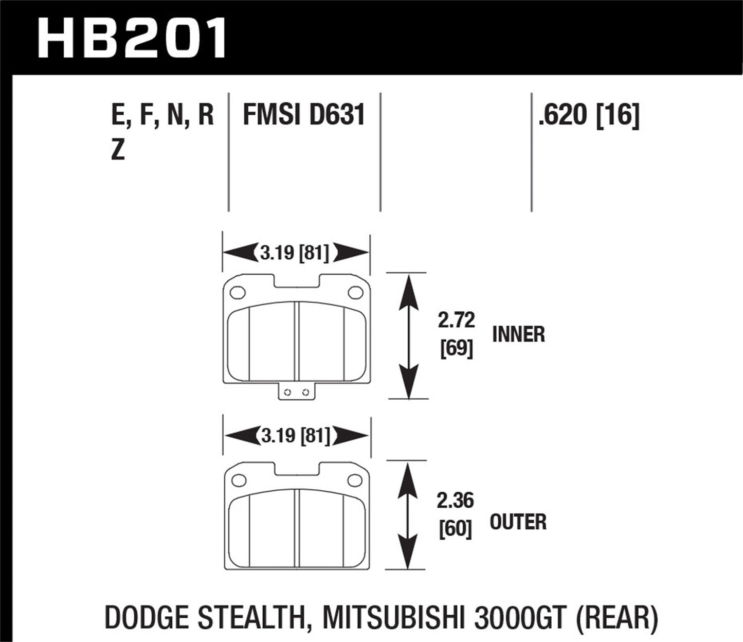 Hawk HP Plus Brake Pads Rear Mitsubishi 3000GT Spyder VR-4 94-98