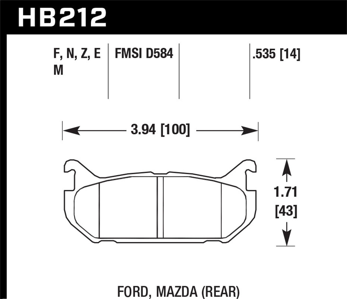Hawk Street HPS Brake Pads Rear Ford Probe GT 1993-1997