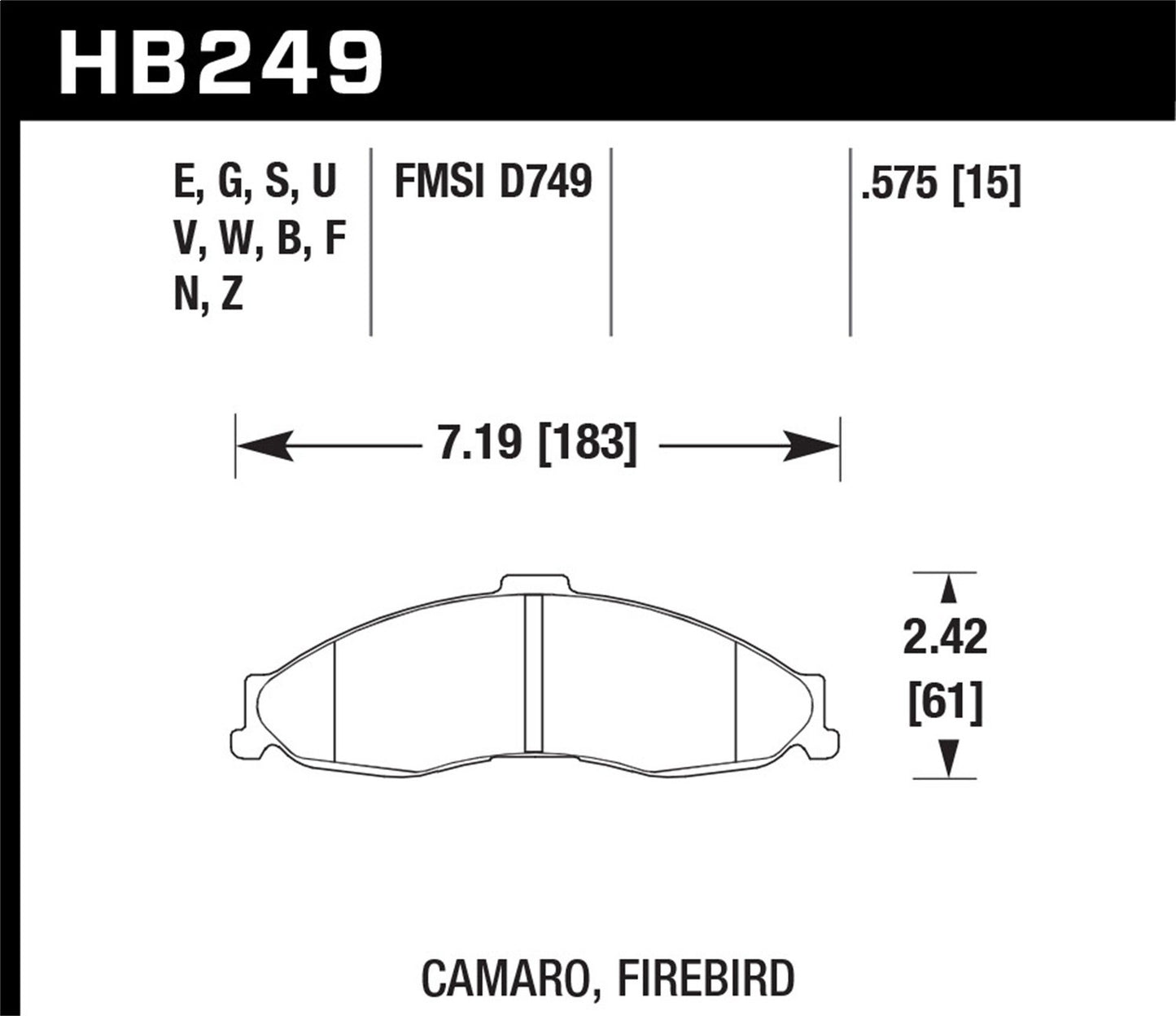 Hawk Street HPS Brake Pads Front Chevrolet Camaro Base 1998-2002 *Discontinued