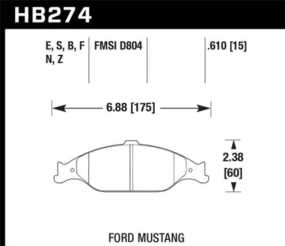 Hawk Street HPS Brake Pads Front Ford Mustang GT 1999-2004