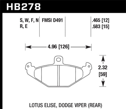 Hawk Street HPS Brake Pads Rear Lotus Elise Base 2005-2005 *Discontinued