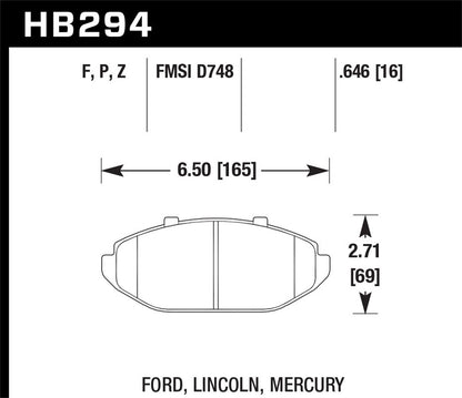 Hawk Street HPS Brake Pads Front Ford Crown Vic Police 98-98