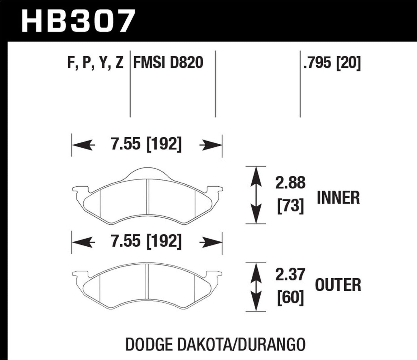 Hawk Street HPS Brake Pads Front Dodge Dakota Base 2000-2002