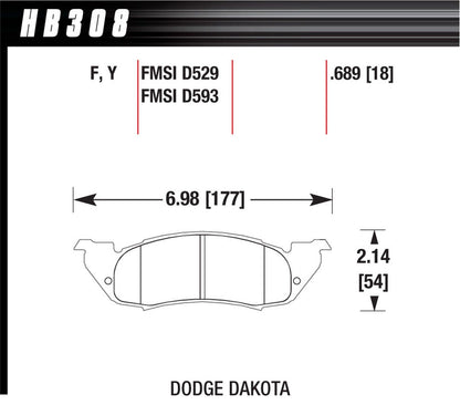 Hawk Street HPS Brake Pads Front Dodge Dakota Base 1991-1998