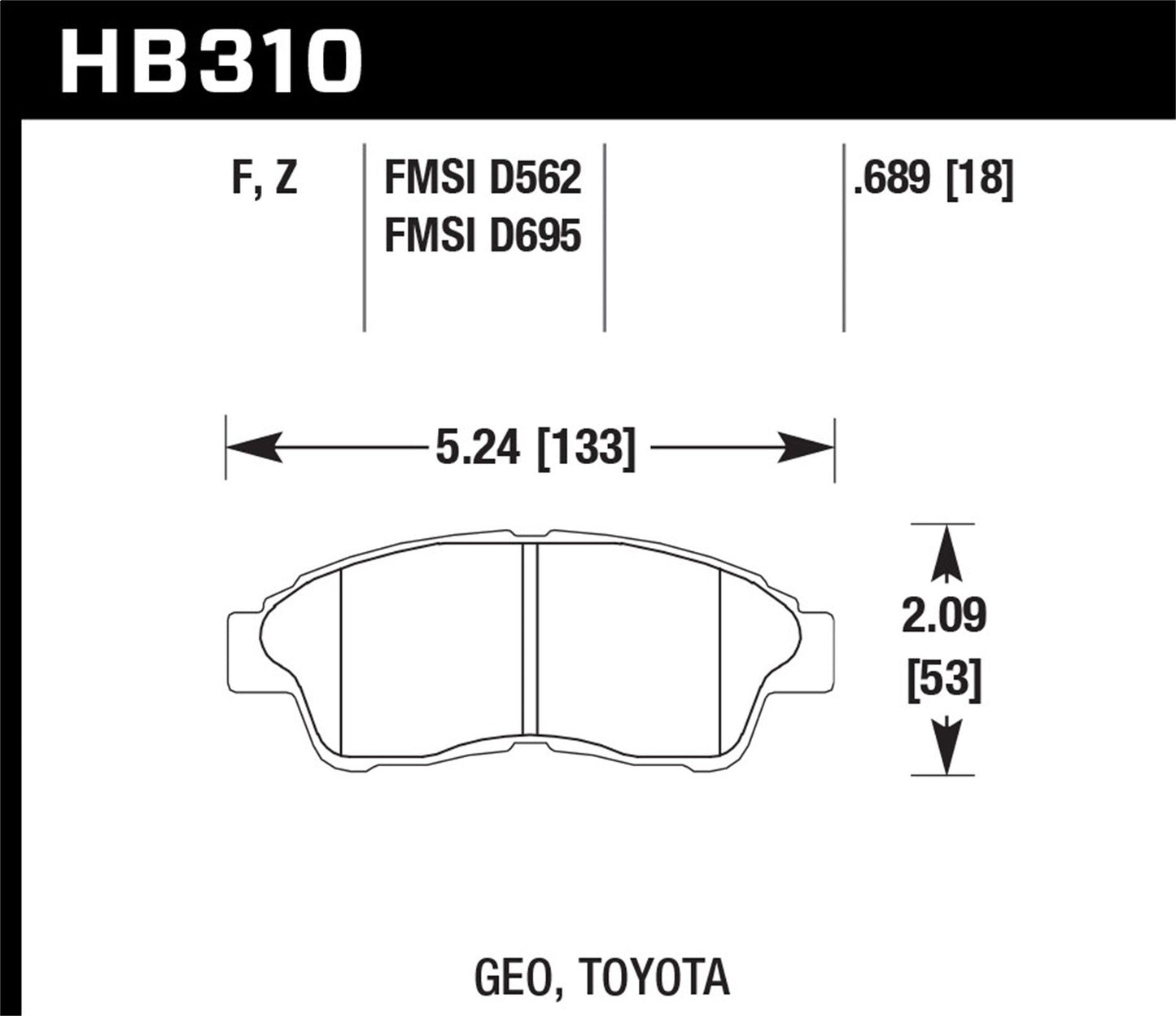 Hawk Street HPS Brake Pads Front Geo Prizm LSi 1993-1997