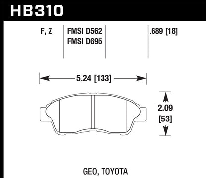 Hawk Street HPS Brake Pads Front Geo Prizm LSi 1993-1997