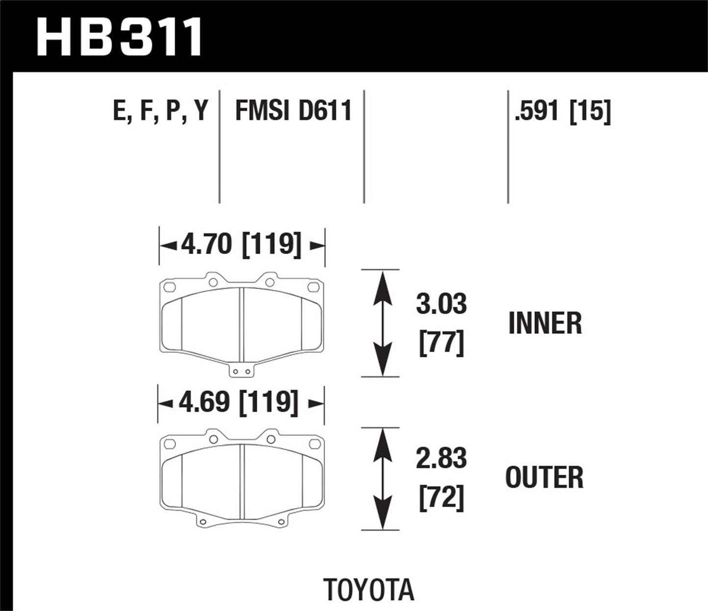 Hawk Street HPS Brake Pads Front Toyota 4Runner Base 1996-2000