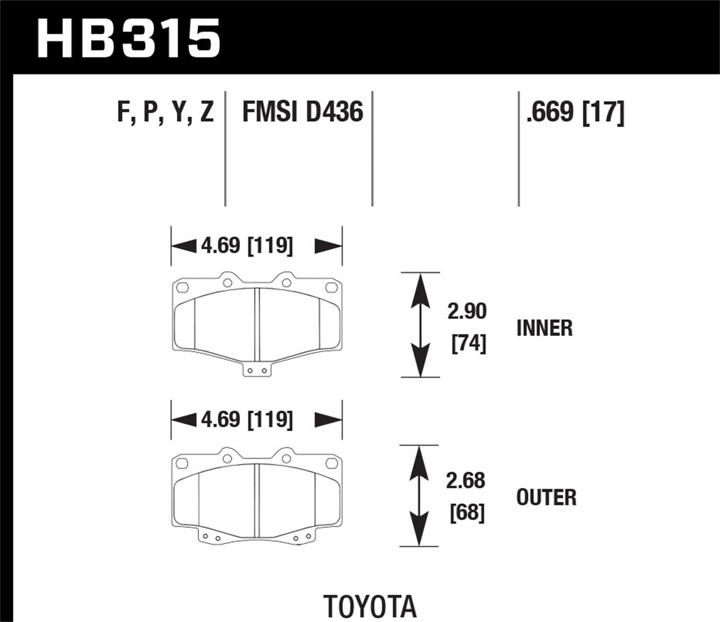 Hawk Street HPS Brake Pads Front Toyota Pickup SR5 1994-1995
