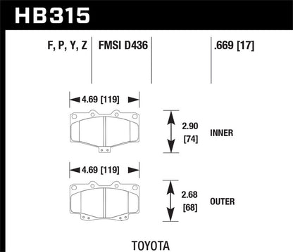 Hawk Street HPS Brake Pads Front Toyota Pickup SR5 1994-1995