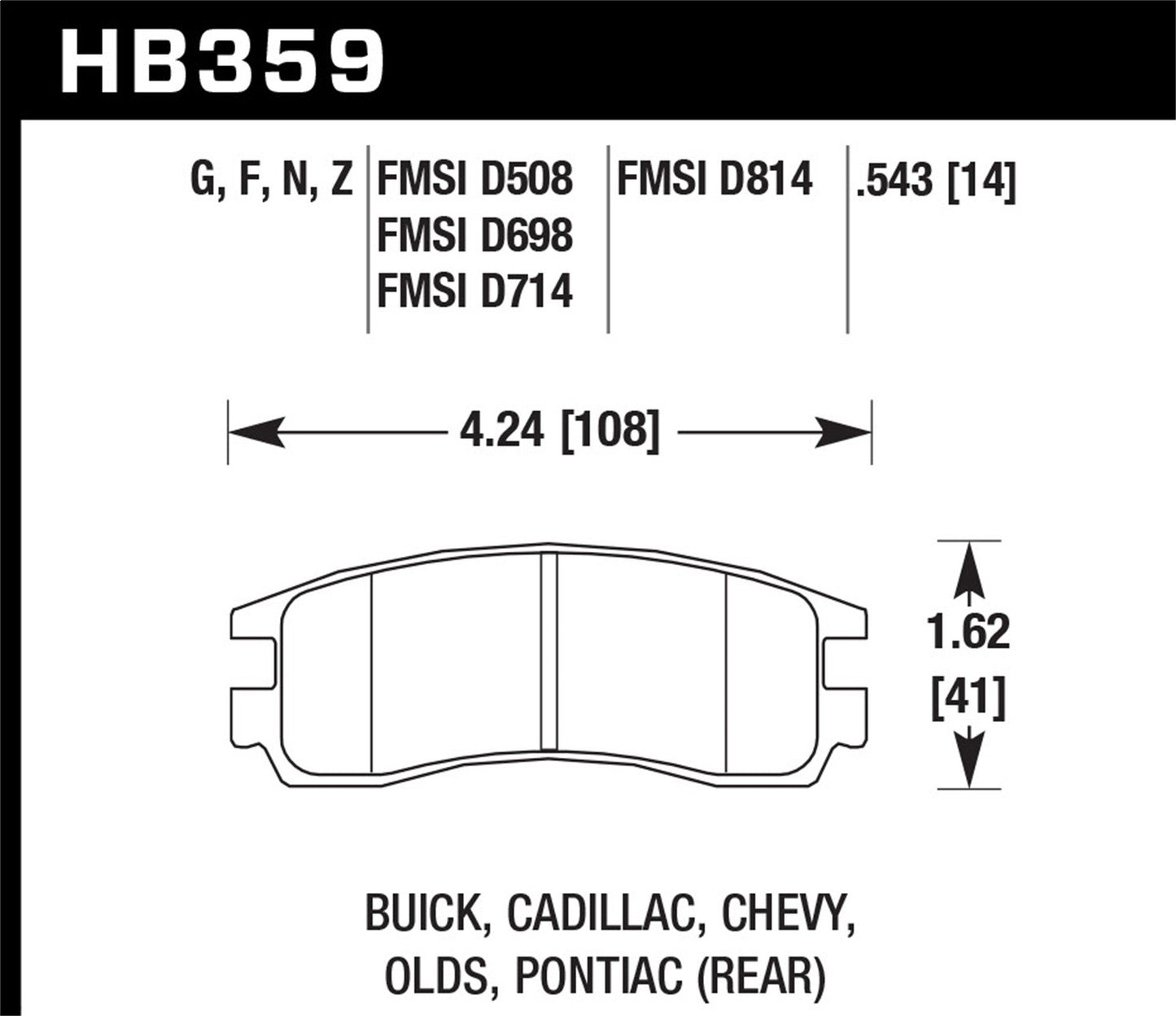 Hawk Street HPS Brake Pads Rear Buick Century Custom 2001-2005