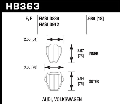 Hawk Street HPS Brake Pads Front Audi A6 Quattro Avant 2004-2004