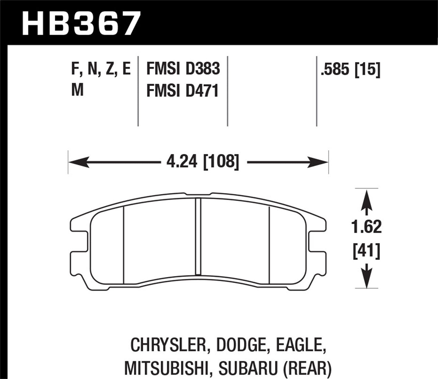 Hawk Subaru 93-98 Impreza/90-99 Legancy/92-97 SVX HPS 5.0 Street Rear Brake Pads HB367B.606