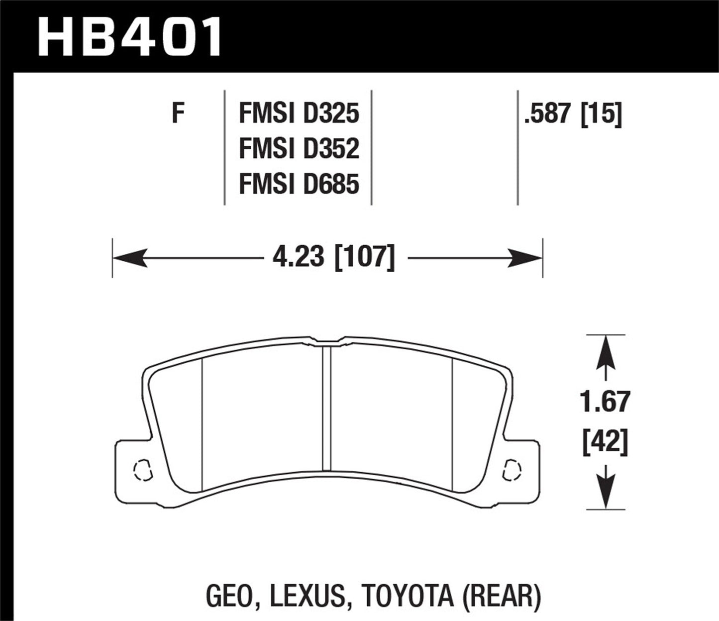 Hawk Street HPS Brake Pads Rear Geo Prizm GSi 1990-1992