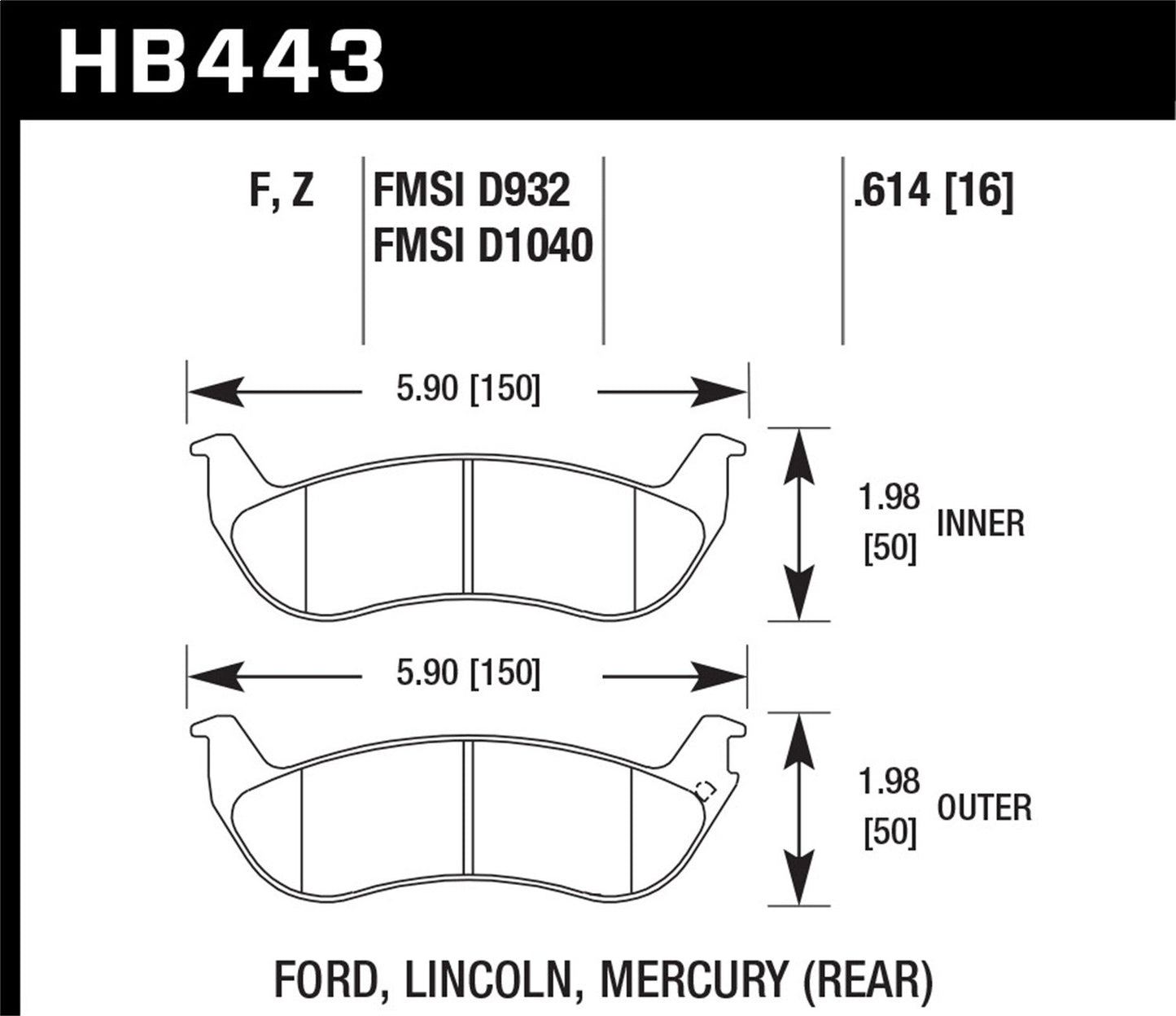 Hawk Street HPS Brake Pads Rear Ford Crown Victoria Base 2003-2009 *Discontinued