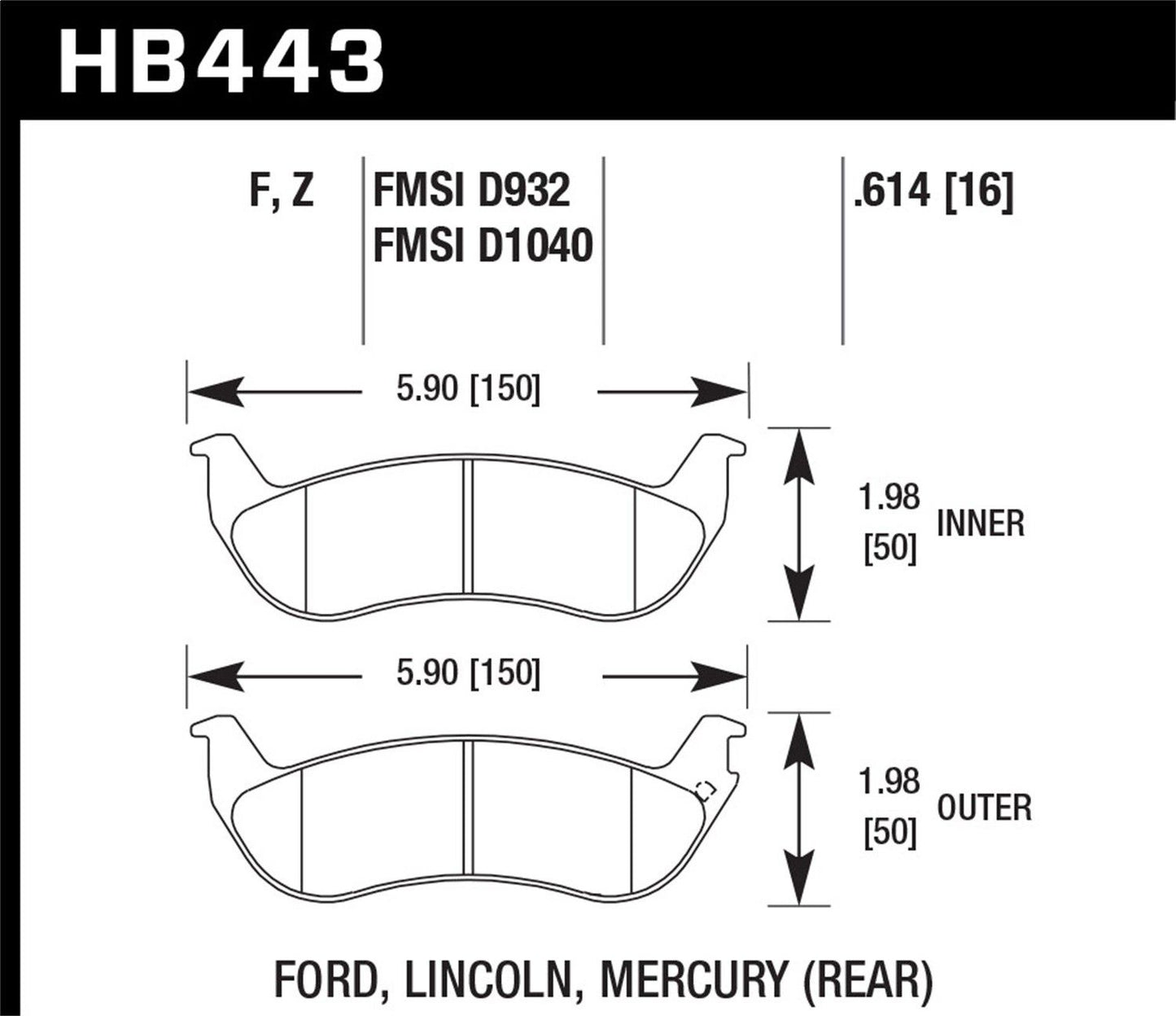 Hawk Performance Hawk 03-04 Mercury Marauder DTC-30 Rear Race Pads HB443W.614 *Discontinued