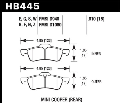 Hawk HP Plus Brake Pads Rear Mini Cooper Base 2002-2006