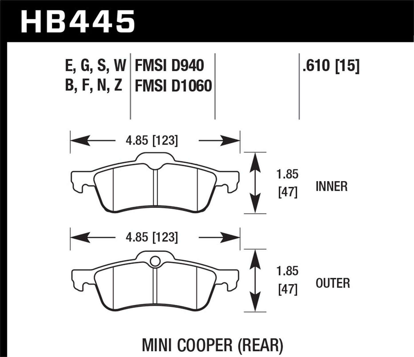 Hawk Ceramic Brake Pads Rear Mini Cooper Base 2002-2006