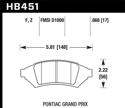 Hawk Street HPS Brake Pads Front Pontiac Grand Prix GT 2004-2004