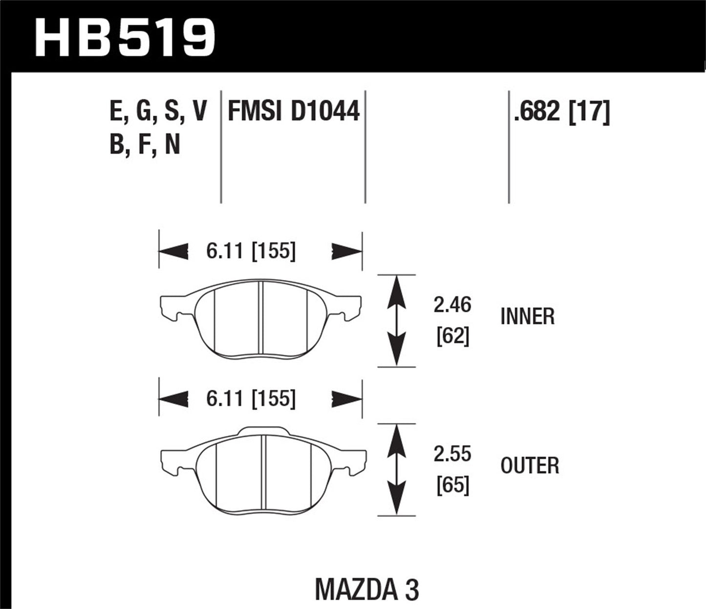 Hawk Street HPS Brake Pads Front Ford Focus ZX4 2005-2006 *Discontinued