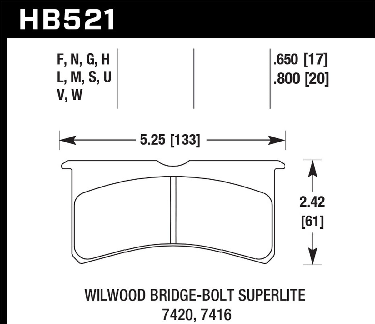 Hawk Wilwood Superlite SL4R 7420 HPS 5.0 Brake Pads HB521B.800 *Discontinued