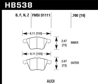 Hawk Ceramic Brake Pads Front Audi A4 Cabriolet 2009-2009