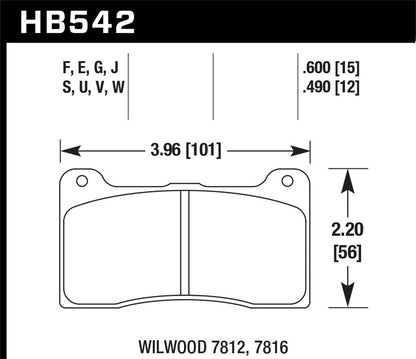 Hawk Wilwood 7812 HP+ Race Brake Pads HB542N.490 *Discontinued