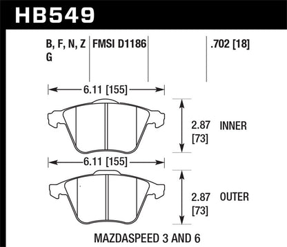 Hawk Street HPS Brake Pads Rear Mazda 3 Mazdaspeed 2007-2009 *Discontinued
