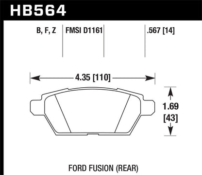 Hawk Street HPS Brake Pads Rear Ford Fusion S 2006-2009