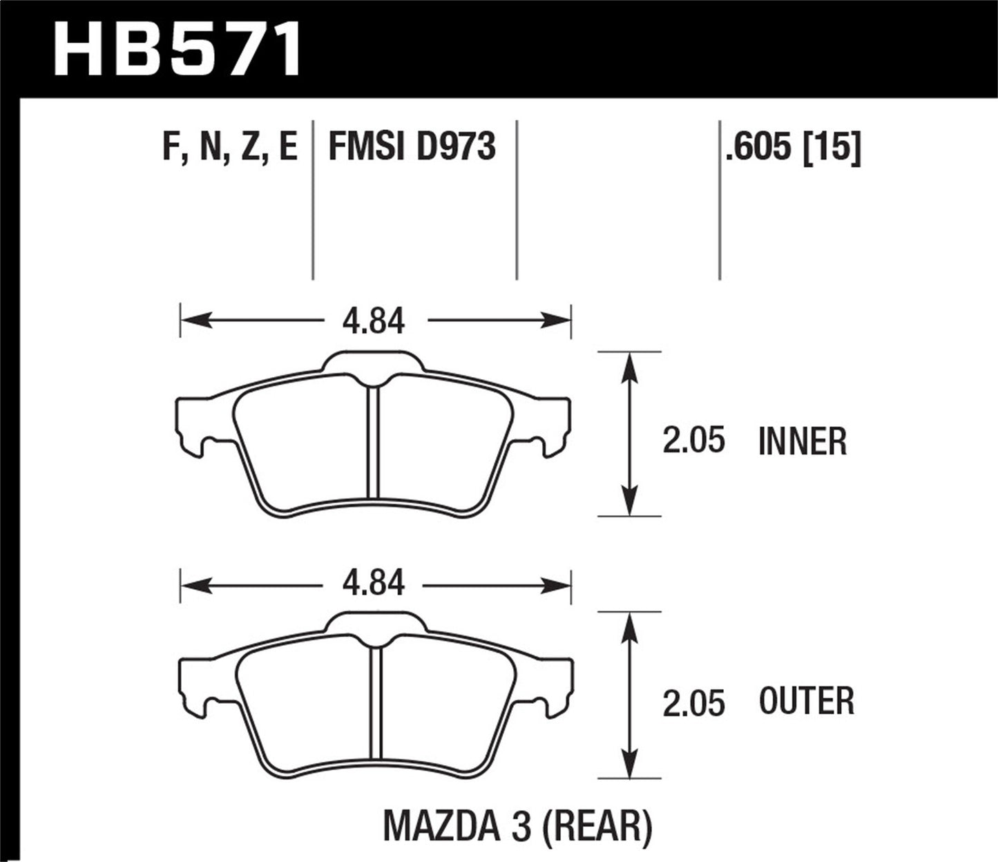 Hawk Street HPS Brake Pads Rear Mazda 3 SP23 2004-2005