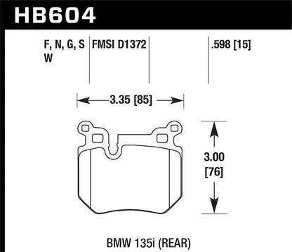 Hawk DTC-60 Brake Pads Rear BMW 135I Base 2008-2009 *Discontinued