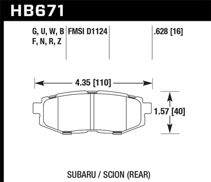 Hawk 13 Scion FR-S / 13 Subaru BRZ/10-12 Legacy 2.5 GT/3.6R HT-10 Race Rear Brake Pads HB671S.628 *Discontinued