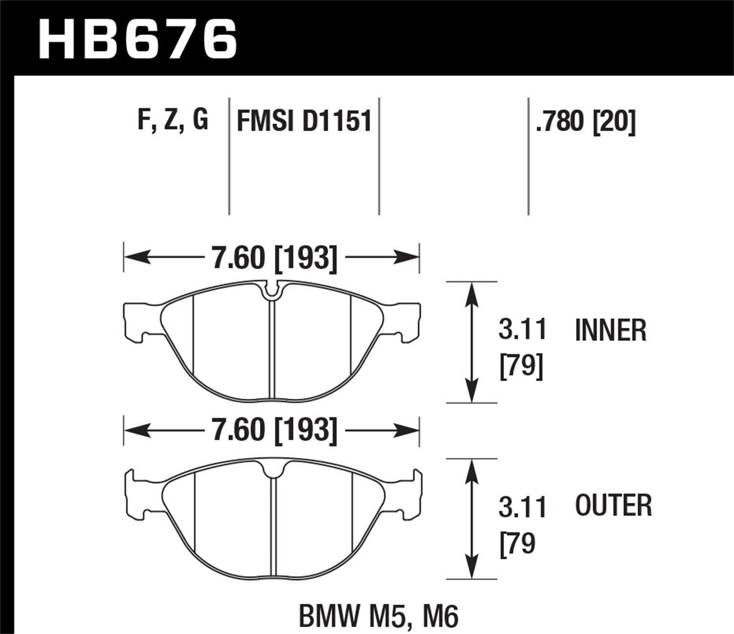 Hawk Performance Hawk 08-10 BMW M6 Base 5.0L HPS 5.0 Front Brake Pads HB676B.780