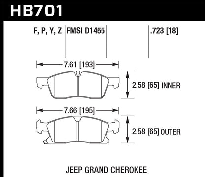 Hawk 11-12 Dodge Durango / 11-12 Jeep Grand Cherokee HPS 5.0 Front Street Brake Pads HB701B.723 *Discontinued