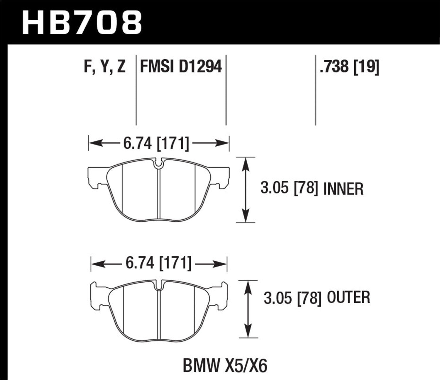 Hawk Performance Hawk 18-19 BMW X6 xDrive35i 3.0L HPS 5.0 Front Brake Pads HB708B.738