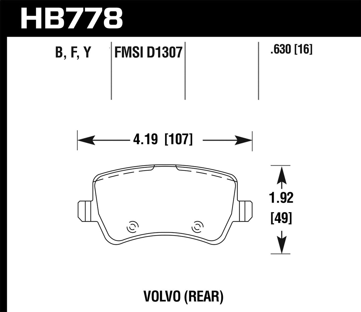 Hawk 16-17 Volvo S60/ 16-17 Volvo V60 Street Rear Brake Pads HB778F.630