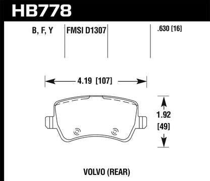 Hawk 16-17 Volvo S60/ 16-17 Volvo V60 Street Rear Brake Pads HB778F.630