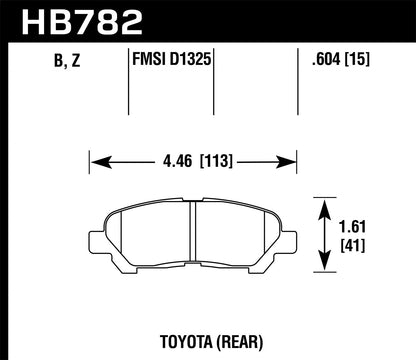 Hawk 08-13 Toyota Highlander High Performance Street 5.0 Rear Brake Pads HB782B.604