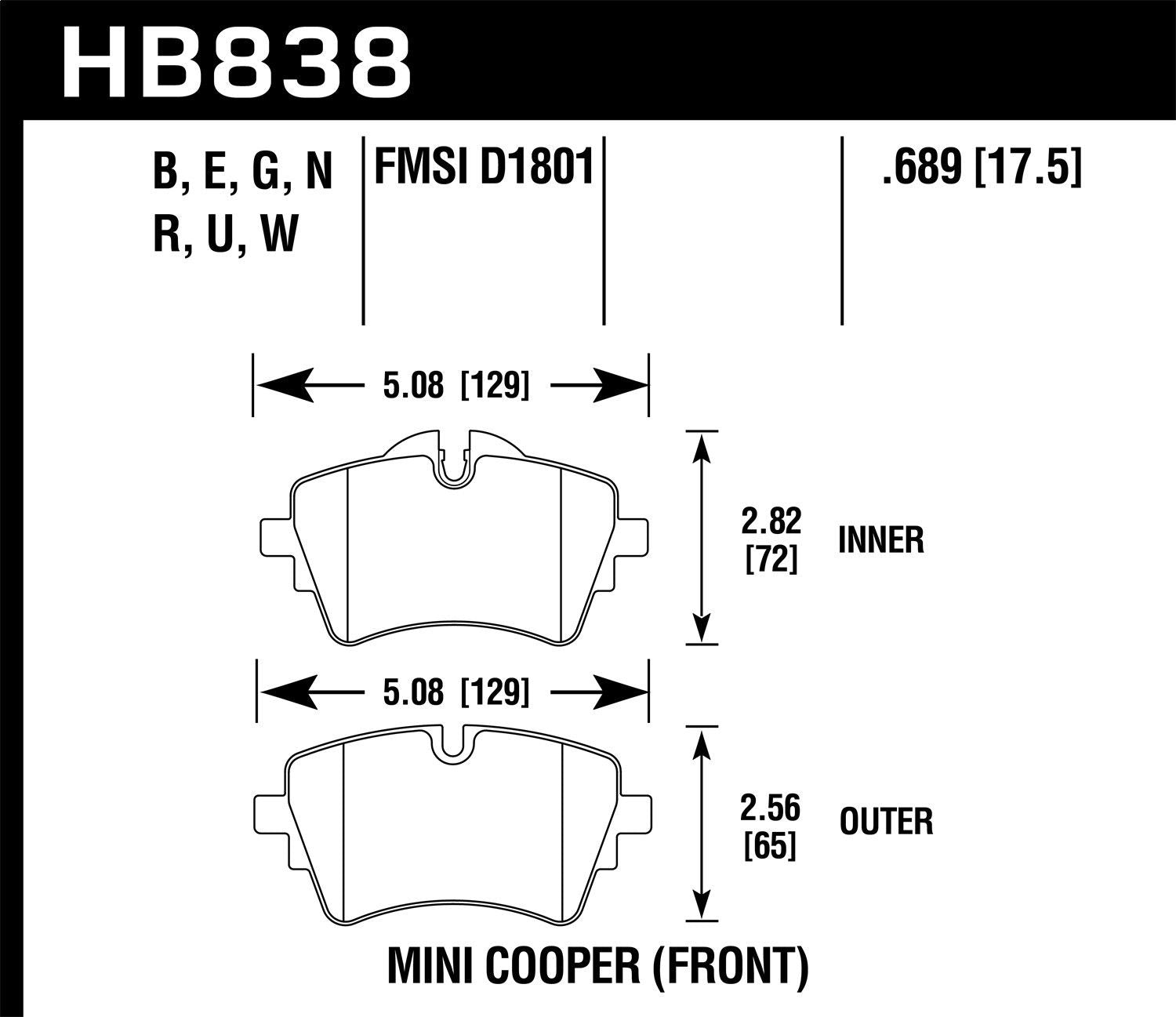 Hawk Performance Hawk 17-19 Mini Cooper Clubman 1.5L DTC-30 Front Brake Pads HB838W.689