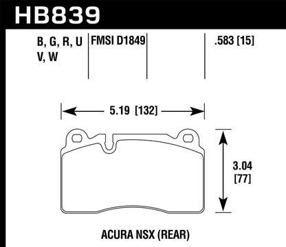 Hawk 2017 Acura NSX HP+ Race Rear Brake Pads HB839N.583