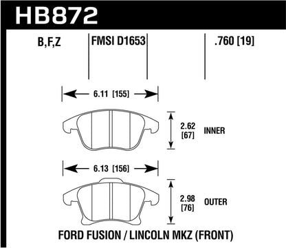 Hawk 19 Ford Fusion Titanium HPS 5.0 Front Brake Pads HB872B.760