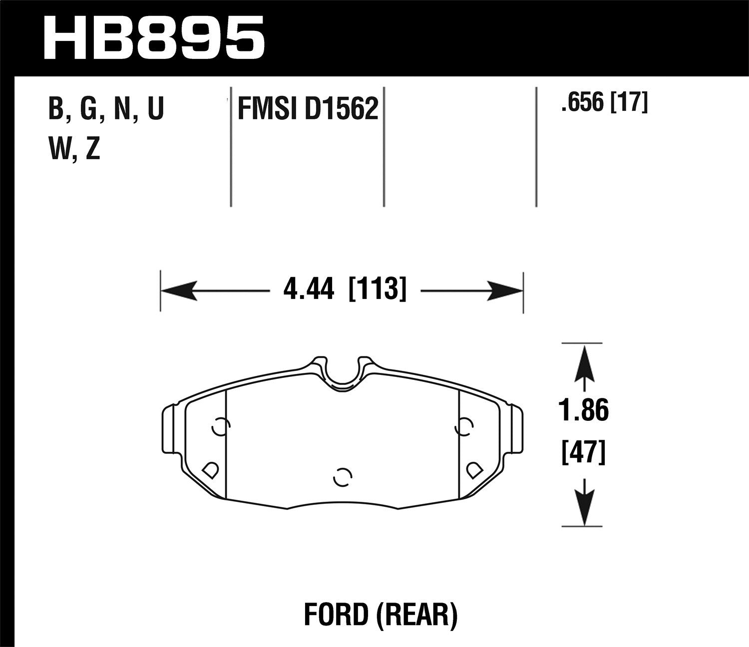 Hawk 2012 Ford Mustang HP+ Rear Brake Pads HB895N.656
