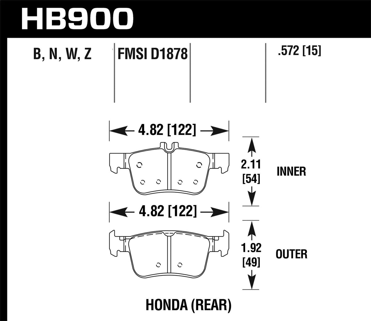 Hawk 16-19 Honda Civic (Excludes Si and Type R) HP+ Street Rear Brake Pads HB900N.572 *Discontinued