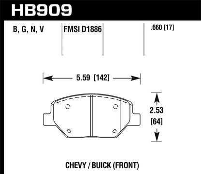 Hawk 16-18 Chevrolet Camaro LTS Street Front Brake Pads HB909Y.660 *Discontinued