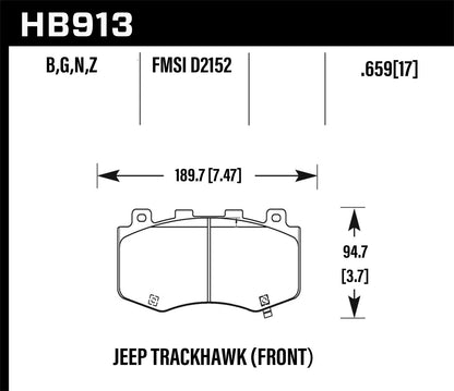 Hawk 18-19 Jeep Grand Cherokee Trackhawk DTC-60 Front Brake Pads HB913G.659 *Discontinued