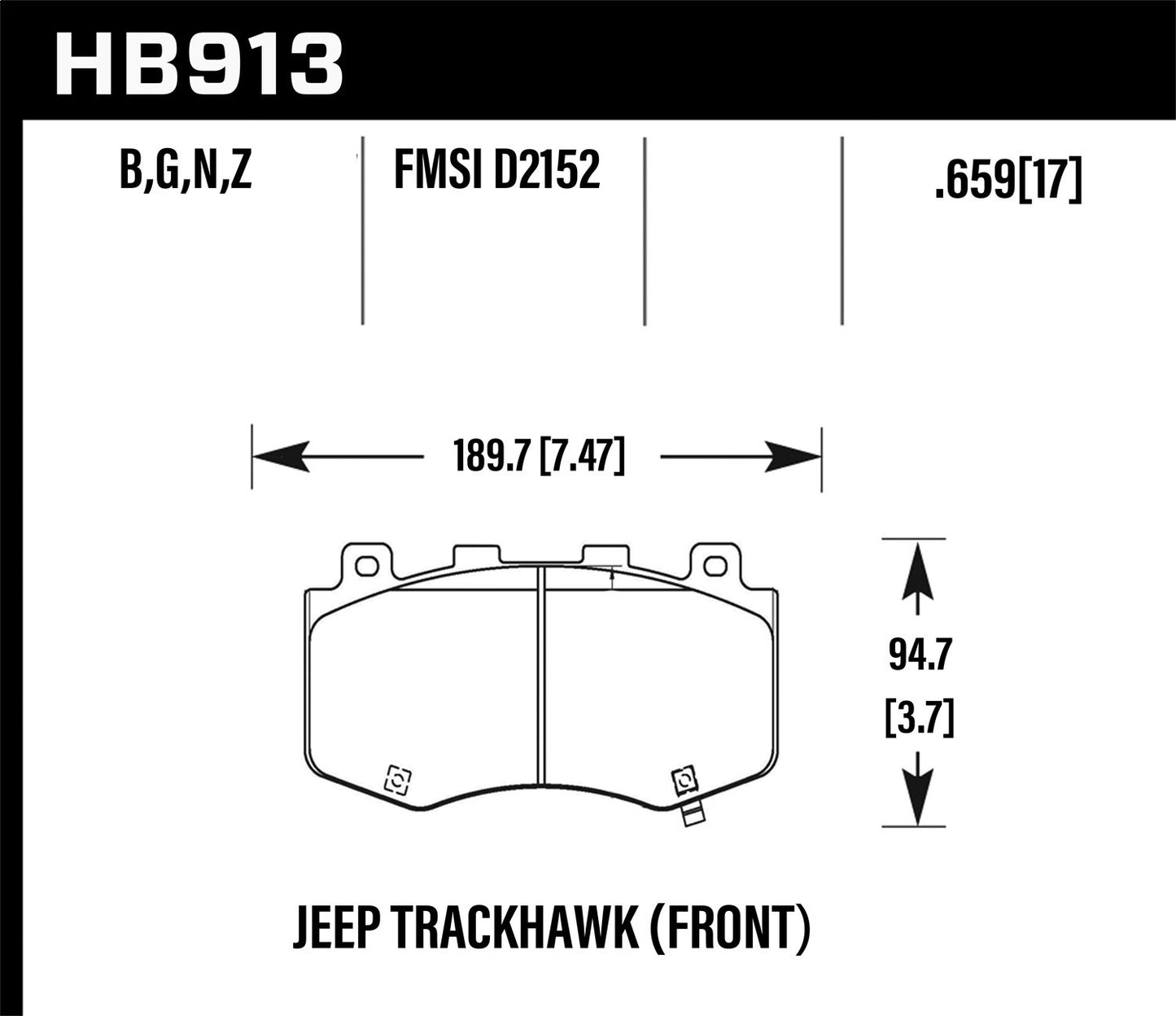 Hawk 18-19 Jeep Grand Cherokee Trackhawk HP+ Front Brake Pads HB913N.659 *Discontinued