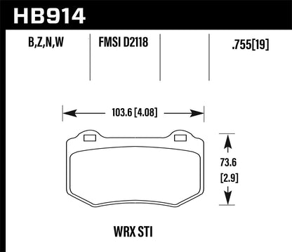 Hawk 2018 Subaru WRX STI HPS 5.0 Rear Brake Pads HB914B.580 *Discontinued